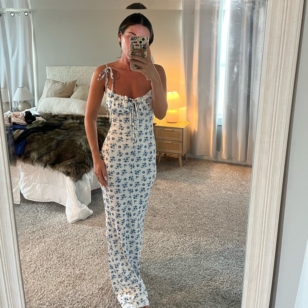 Blue and white tight maxi